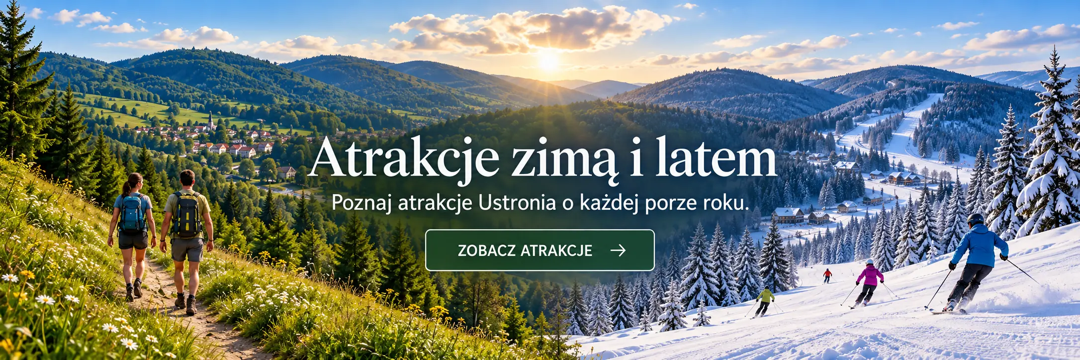 Turyści latem i narciarze zimą w Ustroniu